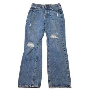 ANA High Rise Vintage Straight Jeans 4 Med Wash Distressed Button Fly Womens 4